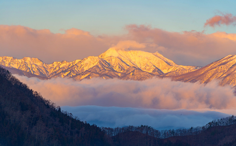 雪,日本,自然,山,雾,黎明,地形,航拍视角,背景