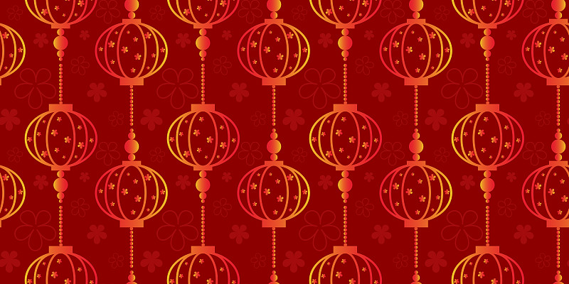 中国灯笼,四方连续纹样,绘画插图,矢量,小的,红色背景,传统,华丽的,灯笼,春节