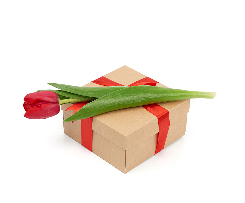 郁金香,盒子,红色,褐色,方形画幅,缎带,丝绸,有包装的,周年纪念,事件