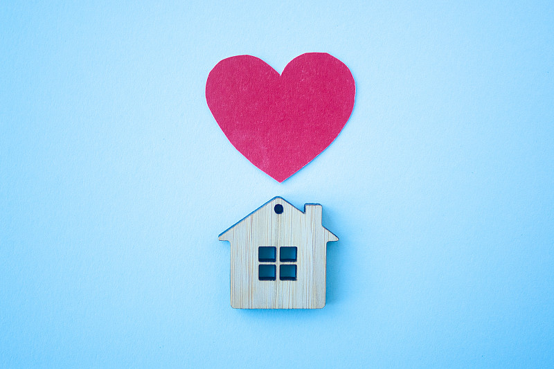 情人节卡,木制,房屋,概念,心型,婚姻,小的,蓝色背景,保险,爱