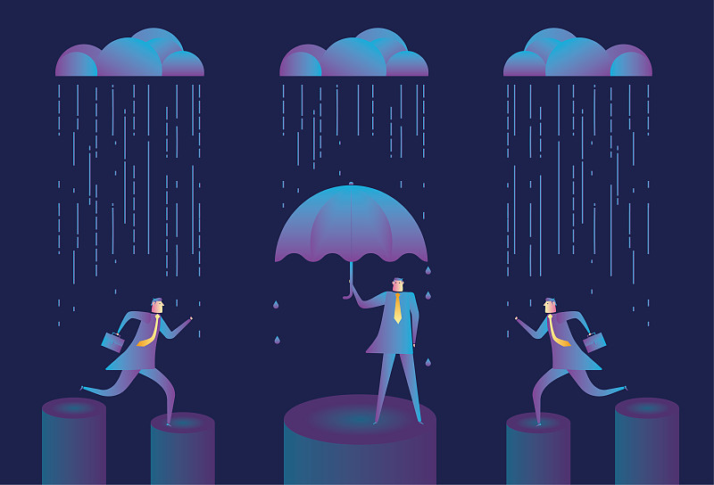 绘画插图,遮阳伞,男人,雨,股票,数字2,平衡折角灯,气候,湿,商务