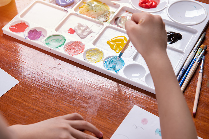 小的,儿童,创造力,桌子,手,褐色,水彩画颜料,木制,画画,摄影