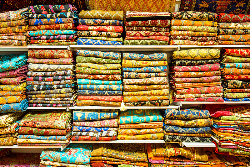 土耳其,伊斯坦布尔,地毯,商店,多色的,女人头巾,欧洲,侧面视角,待售,传统