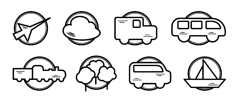 矢量,巴士,船,飞机,绘画插图,城市,计算机图标,标志,运输,布置