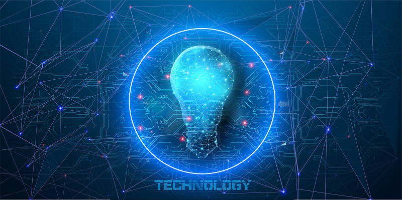 技术,想法,圆形,概念,矢量,背景,绘画插图,未来,电灯泡,蓝色