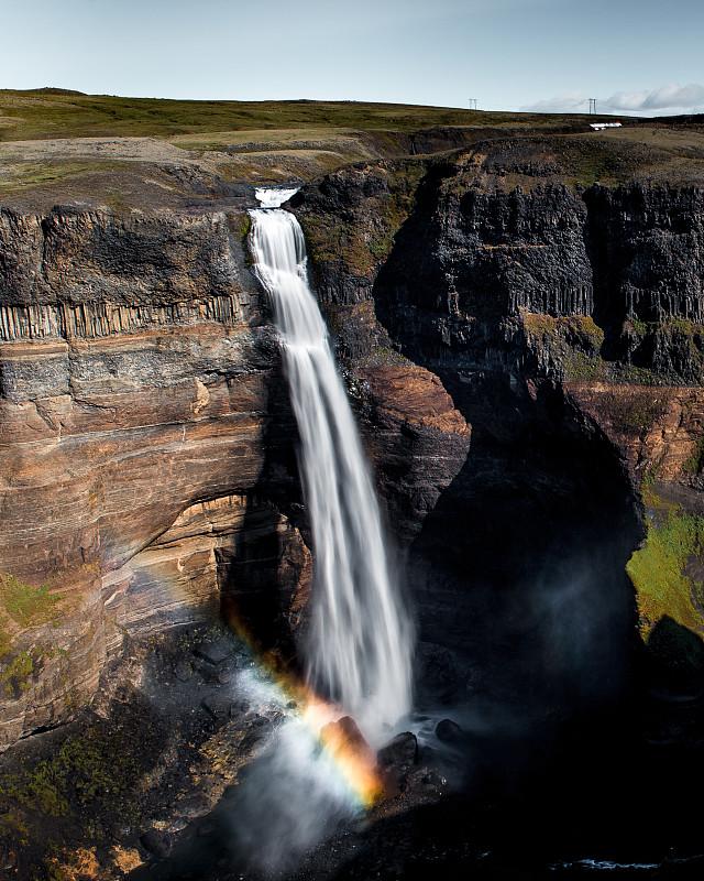 彩虹,瀑布,在下面,赫克拉火山,野生动物,自然神力,河流,岩石,夏天,户外