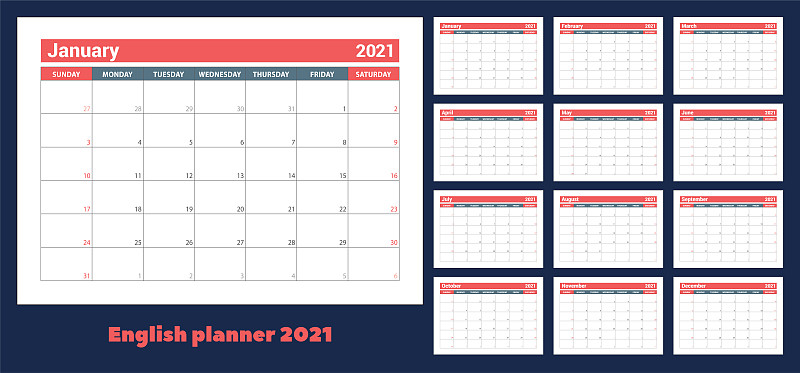 商务,模板,极简构图,桌子,矢量,做计划,日历,星期日,星期,2021