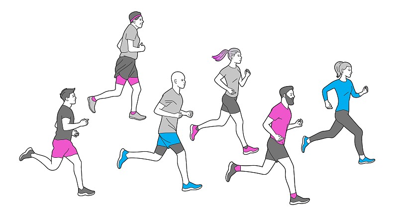 运动,马拉松赛跑,人群,慢跑,女人,背景,绘画插图,个性,人,男人