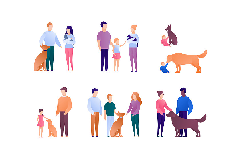 家庭,狗,动物,儿童,概念,矢量,人种,绘画插图,个性,宠物