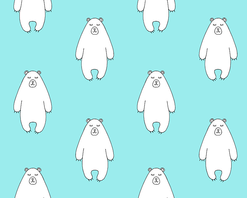 四方连续纹样,乱画,白色,矢量,北极熊,草图,动物手,可爱的,泰迪熊,纺织品