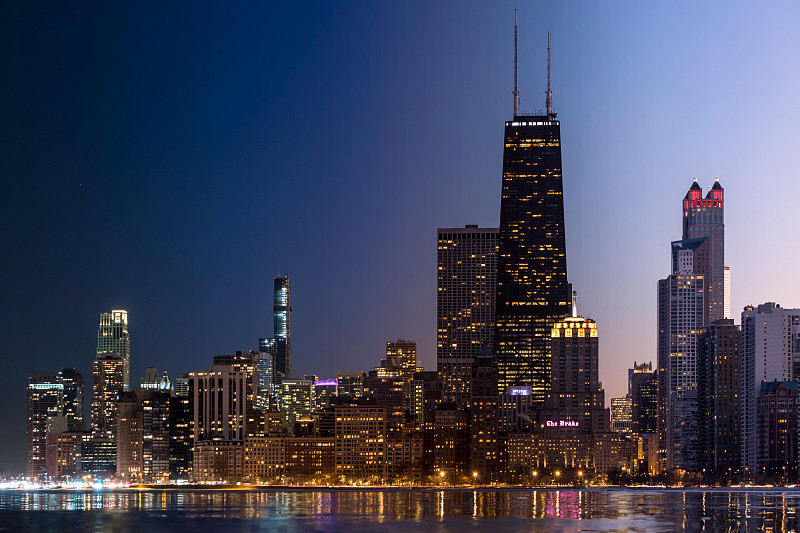 芝加哥市,都市风景,黄昏到夜晚,美国中西部地区,商务,城市生活,曙暮光,黄昏,现代,著名景点