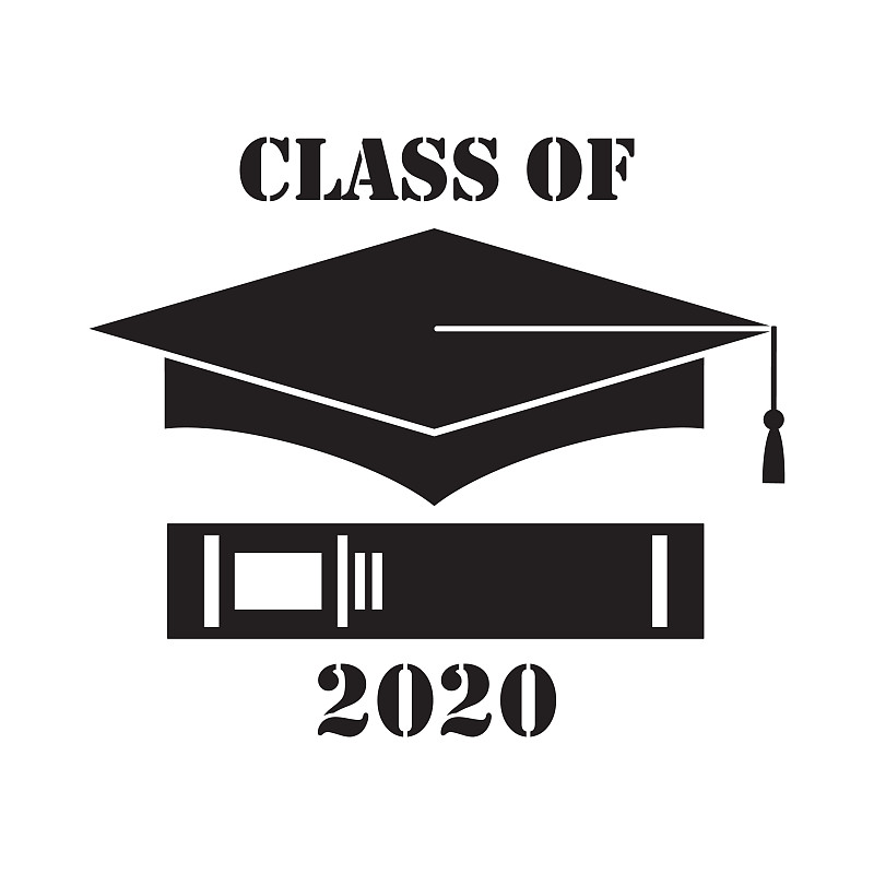 2020,教室,平坦的,极简构图,白色背景,学位帽,技能,全球通讯,证章,品牌名称