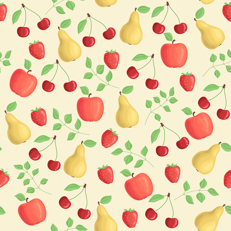 樱桃,梨,草莓,浆果,四方连续纹样,背景,苹果,光,枝,纺织品
