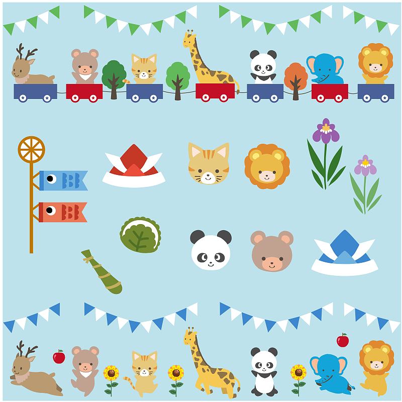 儿童节,动物,可爱的,绘画插图,事件,日本点心,儿童,鲤鱼旗,男孩,白色背景