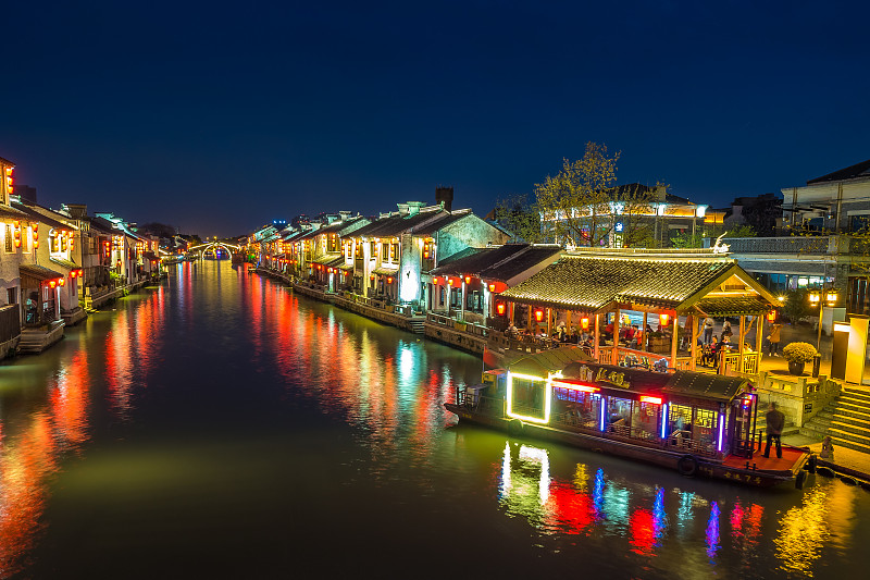无锡,夜晚,桥,传统,灯笼,照明设备,船,著名景点,江苏省,长江