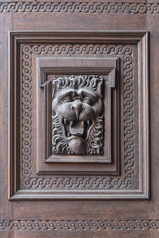 狮子,门,木制,华丽的,木隔板,边框,木材,建筑物门,古董,古典式