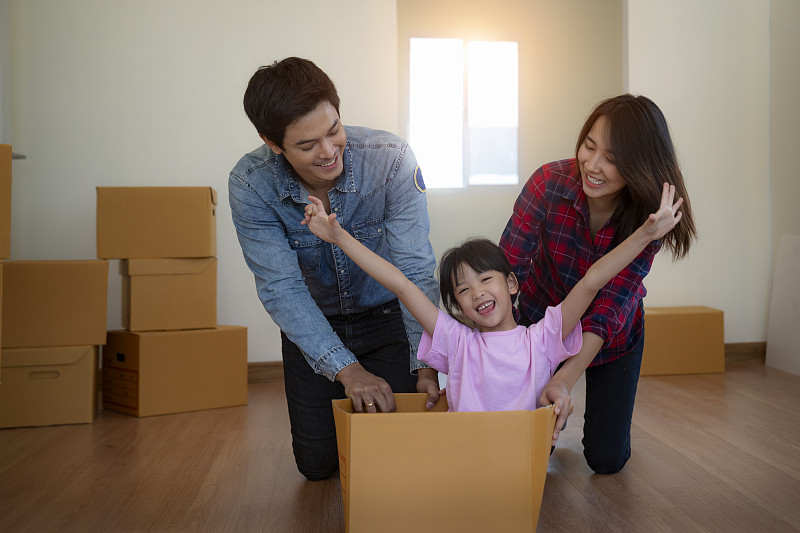 家庭,幸福,搬家,亚洲,纸箱,搬家