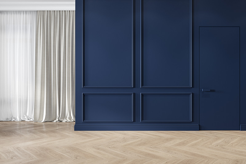 墙,窗帘,门,蓝色,空白的,室内,硬木地板,现代,简单