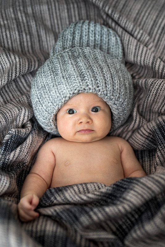婴儿,羊毛帽,裹毯