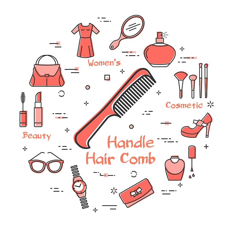 红色,个人随身用品,女人,梳子,计算机图标,概念,把手,珊瑚色,发夹,钻石