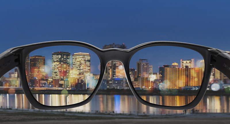 眼镜,夜晚,透过其它物体观看,运动模糊,焦点,透镜,城市,背景聚焦