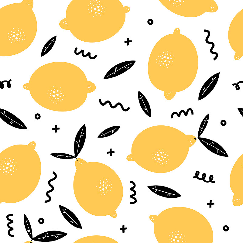 柠檬,四方连续纹样,背景,水果,夏天,叶子,柠檬苏打水,可爱的,清新,纺织品