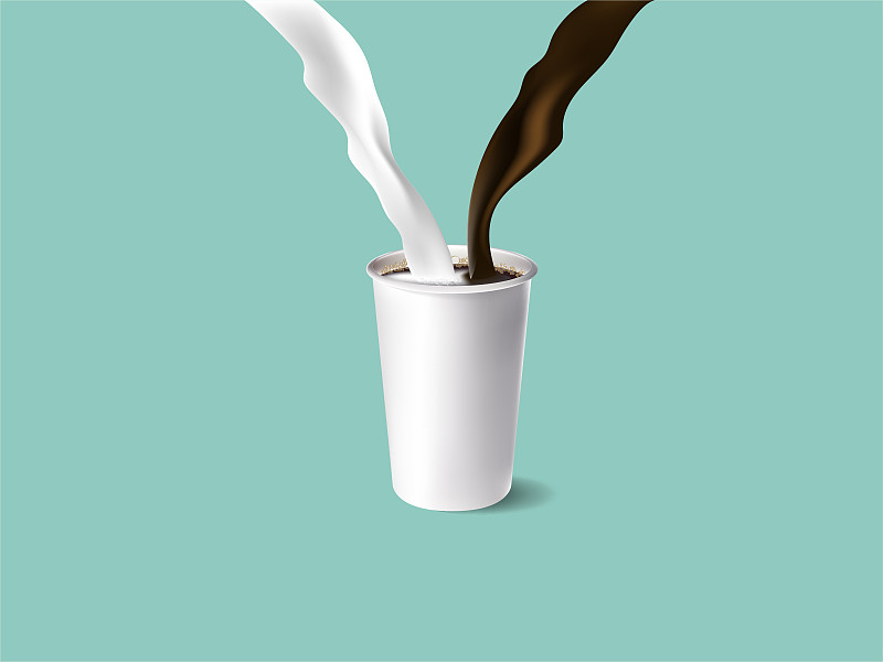 杯,牛奶,浓咖啡,绘画插图,咖啡,矢量,淡雅,流动,溅,写实