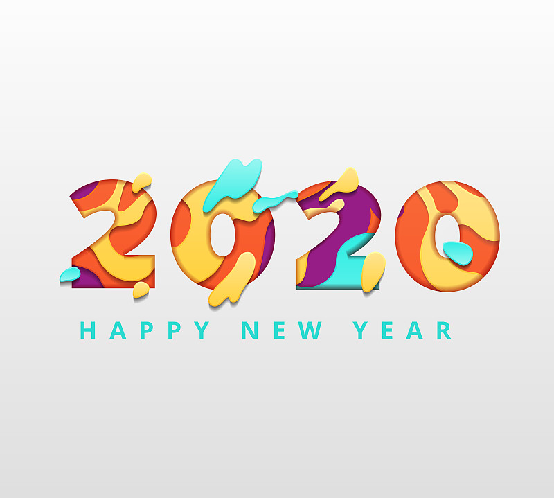 2020,贺卡,现代,幸福,季节,日历,传单,新年前夕,绘画插图,纸