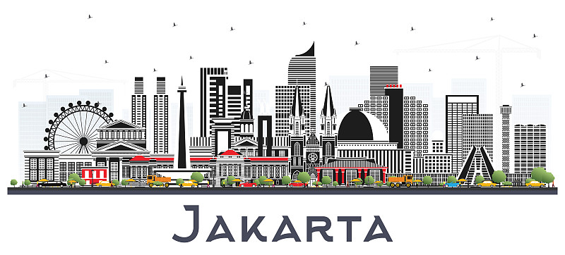 建筑外部,白色,印度尼西亚,城市天际线,雅加达,灰色,分离着色