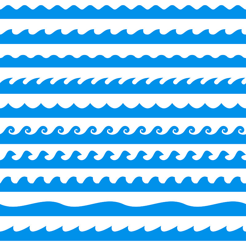 波浪,四方连续纹样,绘画插图,成一排,矢量,海洋,布置,收集