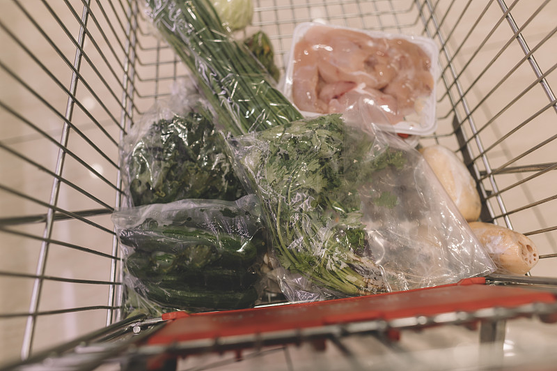 蔬菜,肉,购物车,高视角