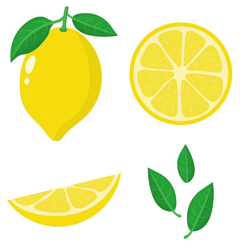 叶子,绘画插图,一半的,完整,清新,水果,矢量,柠檬,设计