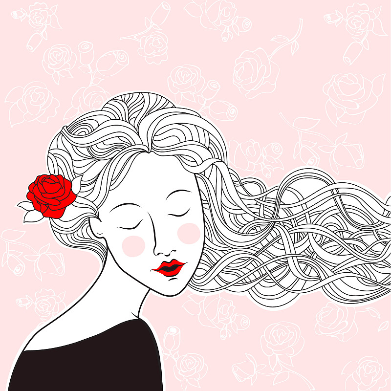 头发,女孩,玫瑰,自然美