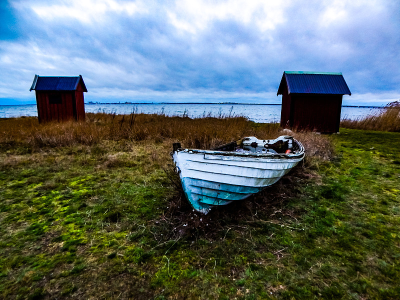 陆地,岛,小屋,海岸线,瑞典,船,自然美,钓鱼,绿松石色,钓鱼