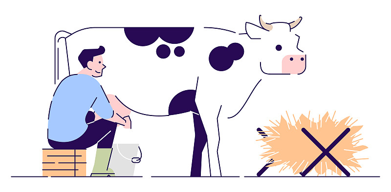 动物,轮廓,绘画插图,农业,卡通,牲畜,矢量,概念,农民