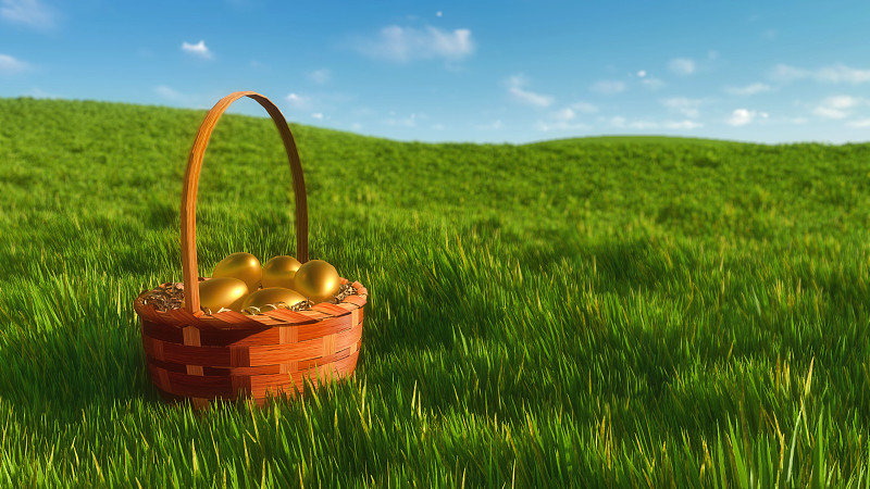 卵,草,黄金,复活节篮,传统,草坪,华丽的,篮子,复活节