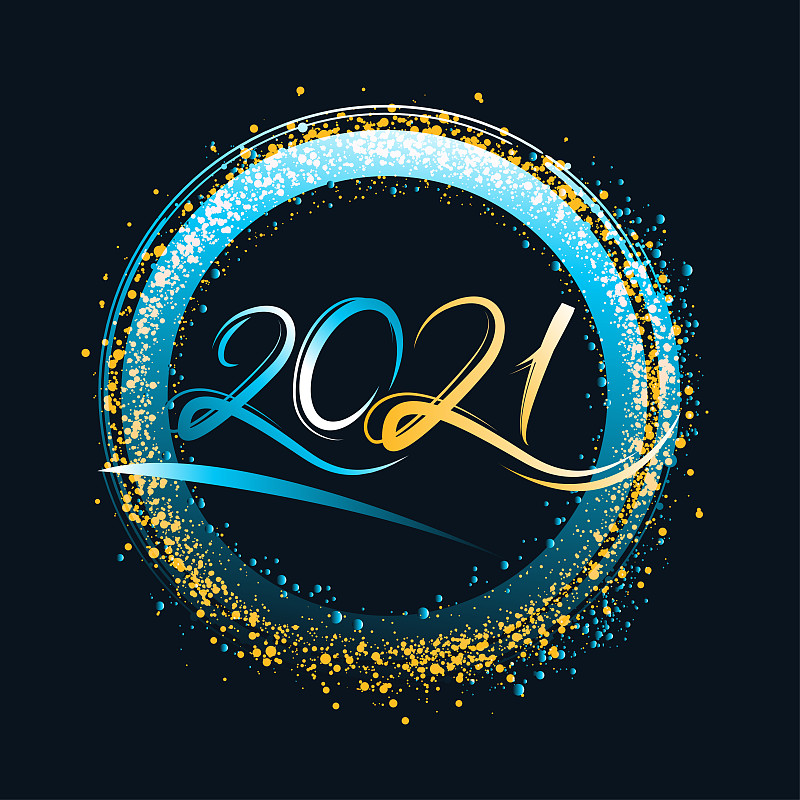 边框,圆形,黄金,蓝色,2021,新年前夕,色彩鲜艳,市场营销,背景,绘画插图