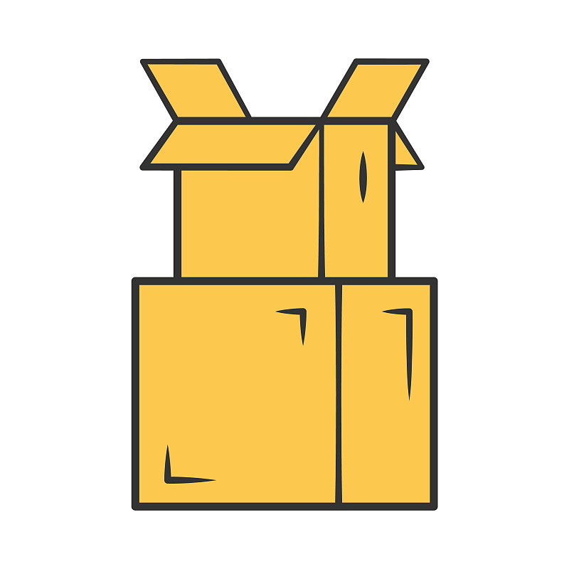 黄色,绘画插图,板条箱,仓库,盒子,叠,开着的,纸盒,叠,打包