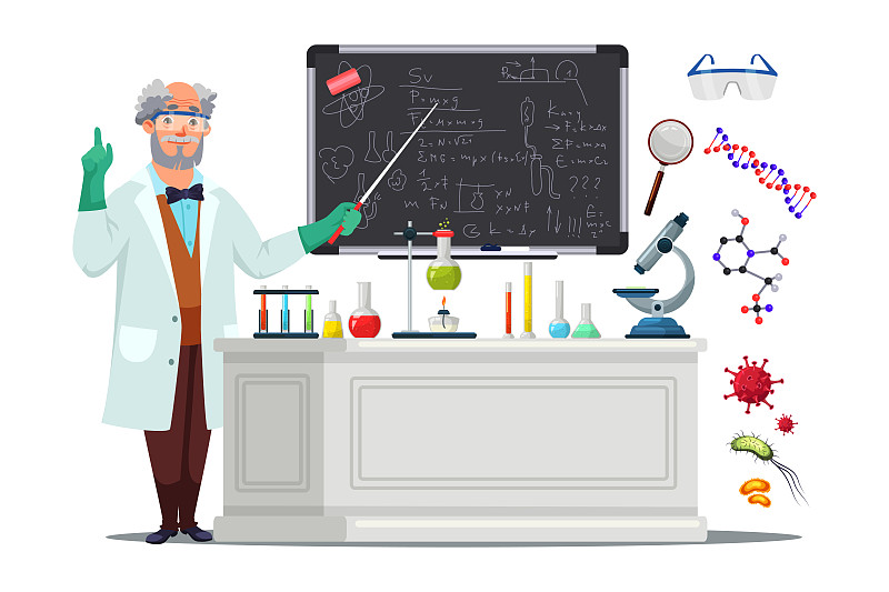 黑板,科学家,指着,科学实验,粉笔,站,化学家,学校,站,指着