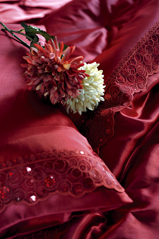红色,床单,就寝时间,纺织品,华贵,舒服,浪漫,现代,床上用品,布置