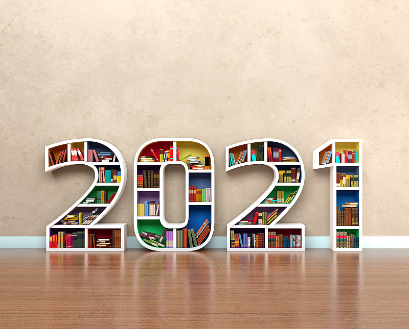 2021,书架,新年前夕,式样,概念,创造力,月,图书馆,模板