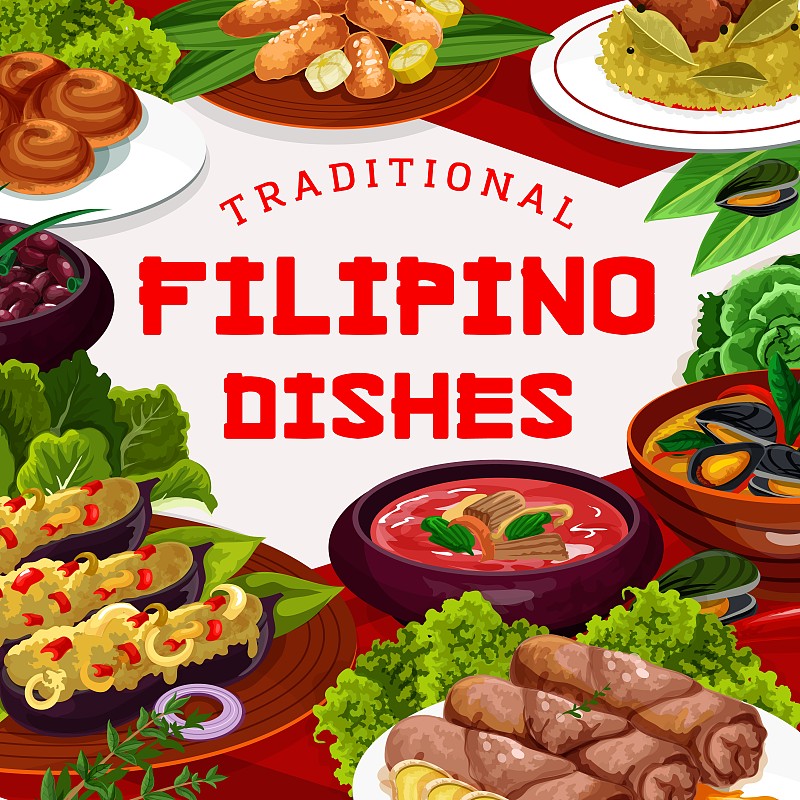 矢量,碗,东方食品,菲律宾人,传统,蔬菜,菜单,香料,午餐