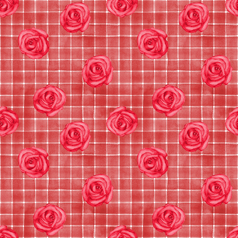 玫瑰,粉色,红色,四方连续纹样,条纹,背景,格子花纹,水彩画,水彩画颜料