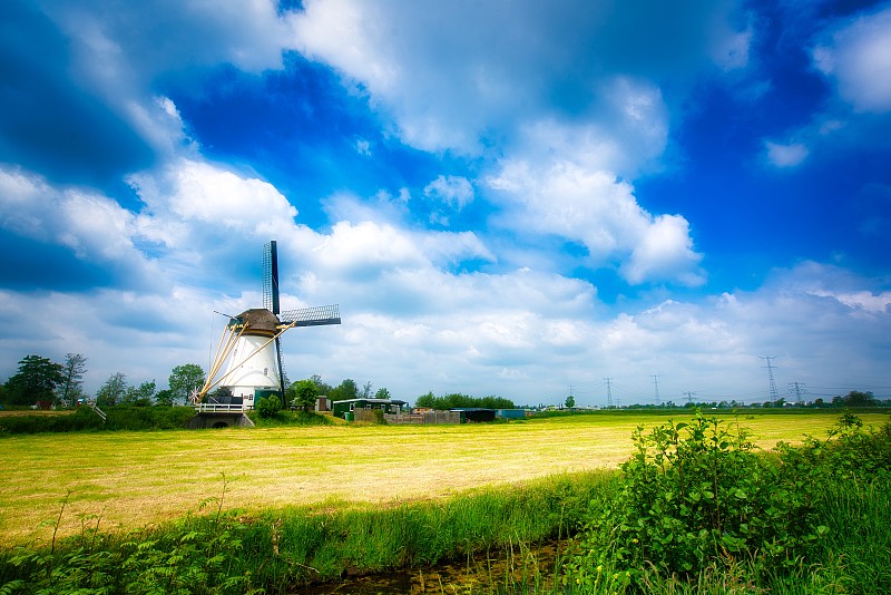 风景,荷兰,宏伟,现代风车,农业,一个物体,世界遗产,荷兰文化,云,草