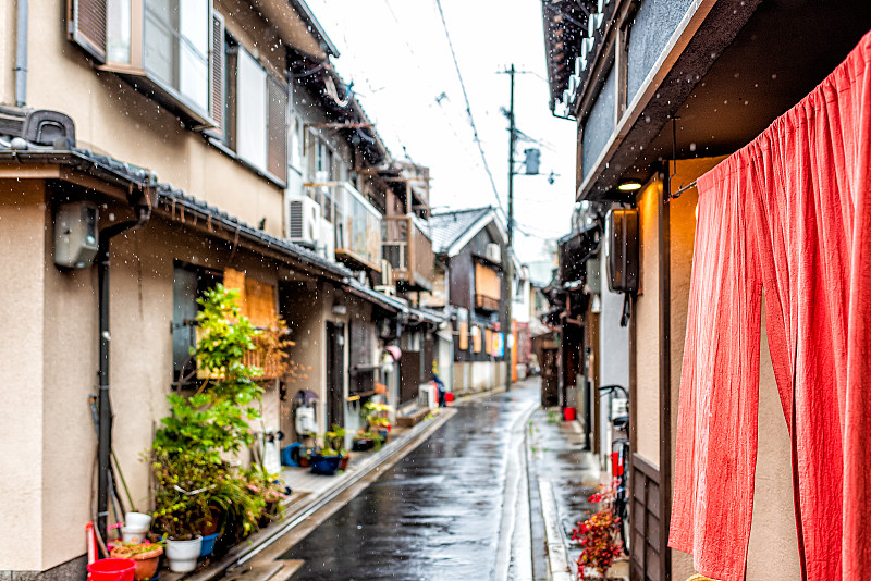 居住区,窗帘,无人,春天,日本,雨,京都市,红色,酒店