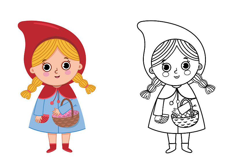 小红帽,卡通,可爱的,篮子,背景分离,女婴,铅笔,英国,涂料,童话故事
