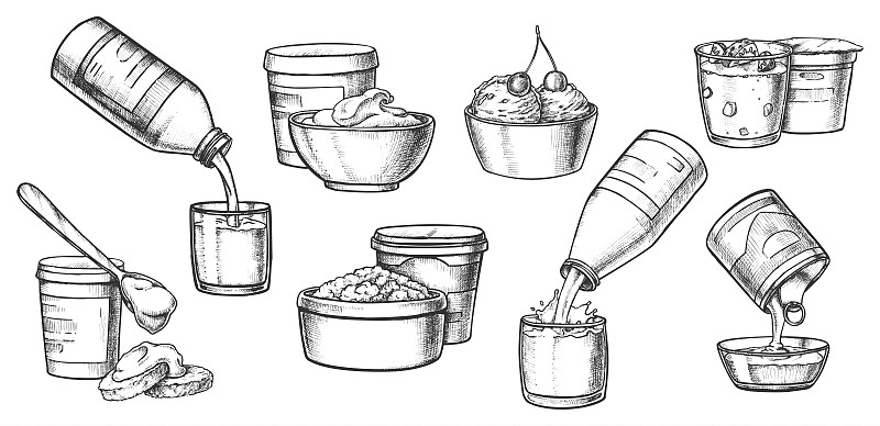 计算机图标,奶制品,草图,奶酪,酸奶,奶泡,背景分离,杯,铅笔