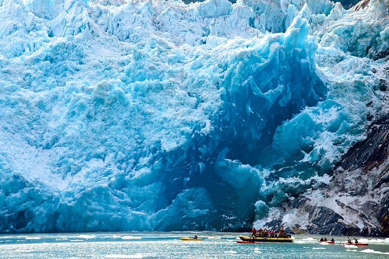 冰河,皮划艇,船,阿拉斯加,公园,自然荒野区,户外,晴朗,洞穴
