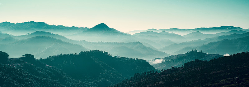 山,地形,有包装的,雾,早晨,寒冷,山脊,环境,云,霜