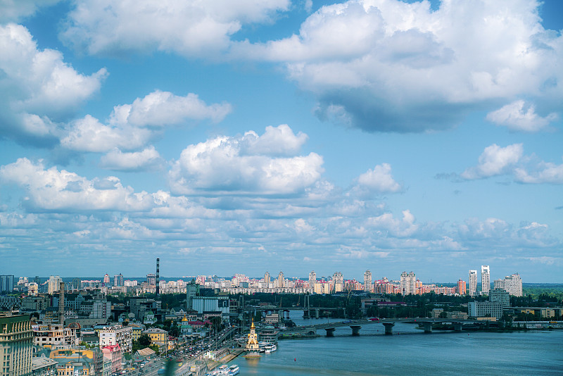 云,都市风景,夏天,乌克兰,基辅,天空,城市,毛绒绒,在上面,云景